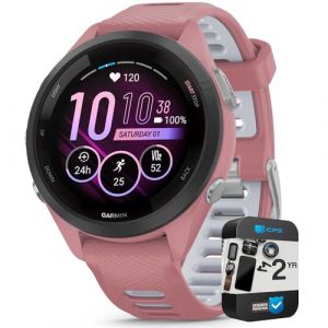 Garmin 010-02810-05 Forerunner 265S GPS Smartwatch rosa chiaro/Whitestone Bundle con 2 anni CPS Enhanced Protection Pack