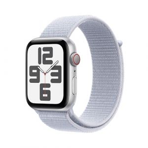 Apple Watch SE (2ª gen.) GPS + Cellular 44 mm Smartwatch con cassa in alluminio Argento e cinturino Sport Loop Nuvola azzurra. Tracker per fitness e sonno