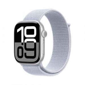 Apple Watch Series 10 GPS 46 mm Smartwatch con cassa in alluminio Argento e Sport Loop Nuvola azzurra - One Size. Fitness tracker