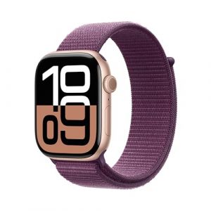 Apple Watch Series 10 GPS 46 mm Smartwatch con cassa in alluminio Oro rosa e Sport Loop Prugna - One Size. Fitness tracker