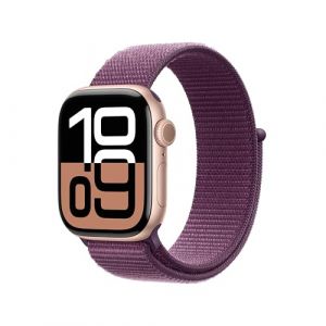 Apple Watch Series 10 GPS + Cellular 42 mm Smartwatch con cassa in alluminio Oro rosa e Sport Loop Prugna - One Size. Fitness tracker