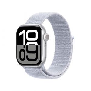 Apple Watch Series 10 GPS + Cellular 42 mm Smartwatch con cassa in alluminio Argento e Sport Loop Nuvola azzurra - One Size. Fitness tracker