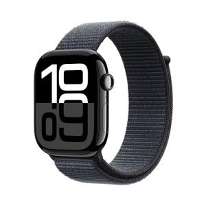 Apple Watch Series 10 GPS 46 mm Smartwatch con cassa in alluminio Jet Black e Sport Loop Inchiostro - One Size. Fitness tracker