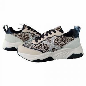 Munich Sneakers Donna Wave 165 in Pelle/camoscio e Logo Glitterato Colore Bianco Beige Nero Numero 37