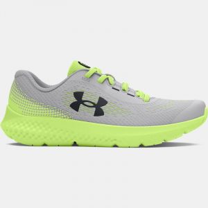 Scarpe da corsa Pre-School Under Armour Rogue 4 AL da ragazzo Mod Grigio / Morph Verde / Nero 31