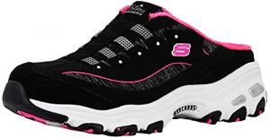 Skechers Women's D'Lites Slip-On Mule Sneaker Black/Hot Pink 8.5