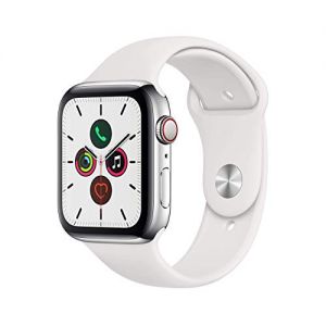 Apple Watch Series 5 44mm (GPS + Cellular) - Cassa In Acciaio Inossidabile Color Argento Con Bianco Cinturino Sport (Ricondizionato)