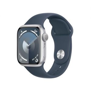Apple Watch Series 9 GPS 41mm Smartwatch con cassa in alluminio color argento e Cinturino Sport blu tempesta - S/M. Fitness tracker