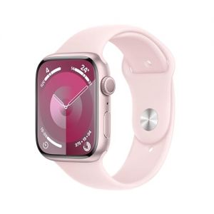 Apple Watch Series 9 GPS 45mm Smartwatch con cassa in alluminio rosa e Cinturino Sport rosa confetto - M/L. Fitness tracker