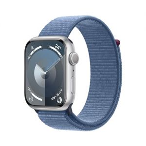 Apple Watch Series 9 GPS 45mm Smartwatch con cassa in alluminio color argento e Sport Loop blu inverno. Fitness tracker