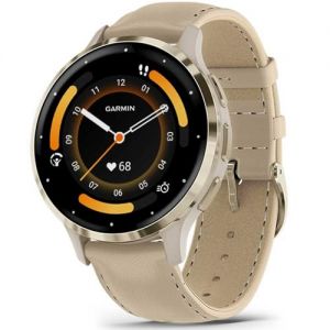 Garmin 010-02785-55 Venu 3S - Smartwatch con lunetta in acciaio inox Soft Gold con cassa grigio francese e cinturino in pelle