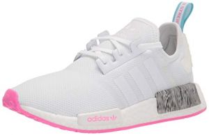 adidas Originals unisex-youth NMD_R1 White/White/Screaming Pink 6.5